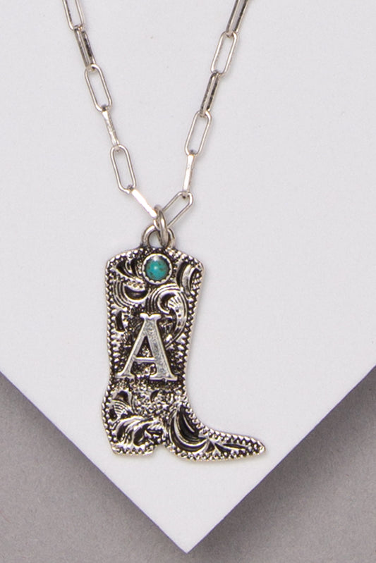 Clara Western Initial Boot Pendant Necklace | A