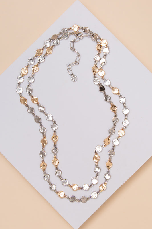 Zoe Double Strand Hammered Necklace | Gold Silver