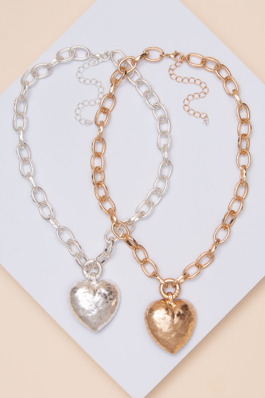 Zoey Hammered Heart Chain Link Necklace