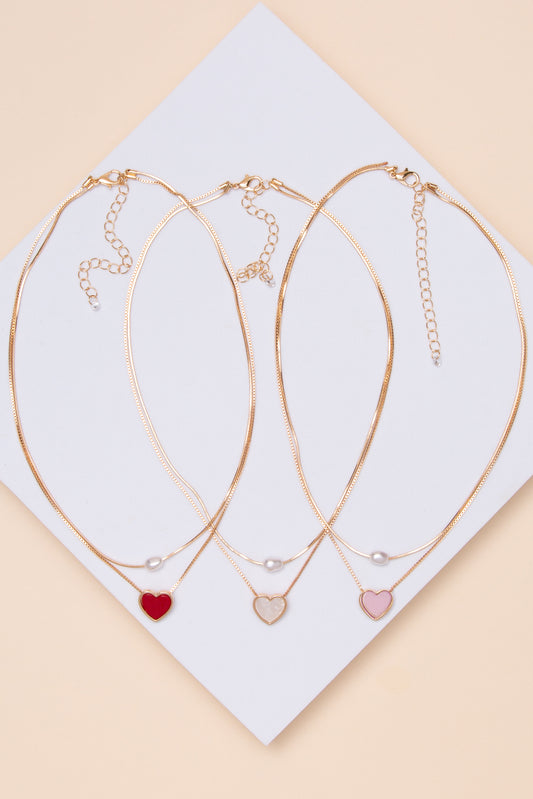 Millie Double Strand Pearl and Heart Necklace