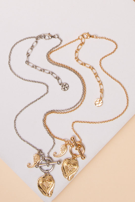 Parker Pearl Heart and Wing Charm Toggle Necklace