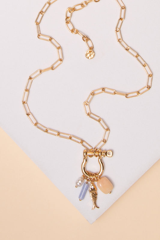 Bella Multi Charm Shackle Paperclip Chain Necklace