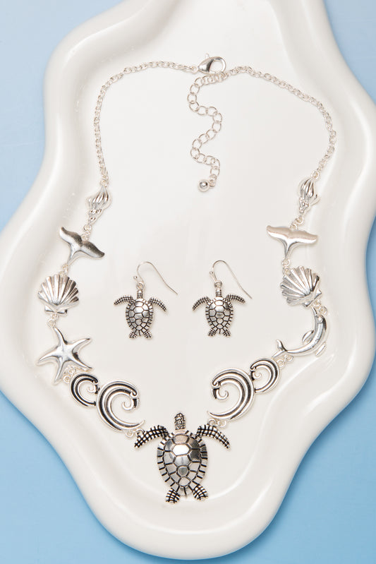 Lucy Ocean Theme Multi Charm Necklace And Earring Set