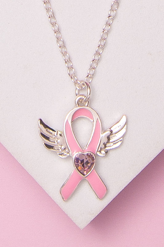 Maggie Breast Cancer Awareness Pink Ribbon Heart Necklace