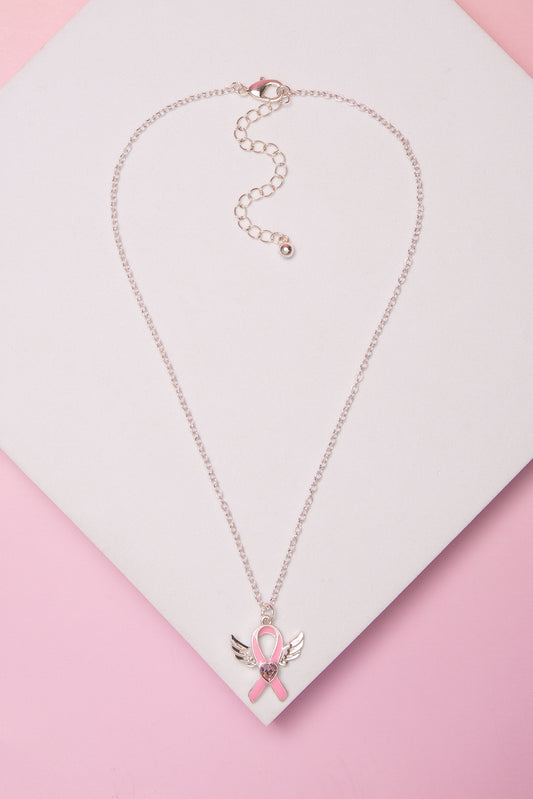 Maggie Breast Cancer Awareness Pink Ribbon Heart Necklace