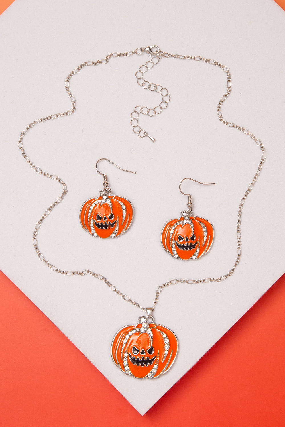 Elaine Halloween Crystal Jack O Lantern Necklace And Earring Set