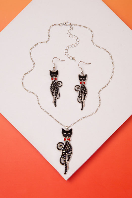 Kimberly Black Cat Halloween Necklace and Earring Set