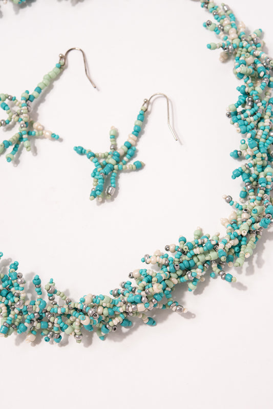 Mila Bohemian Seed Bead Cluster Necklace Set | Turquoise