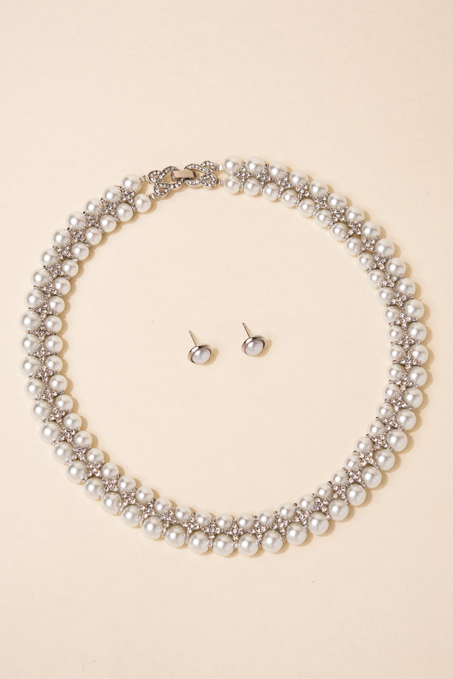 Indira Double Layer Pearl Necklace Set - Silver