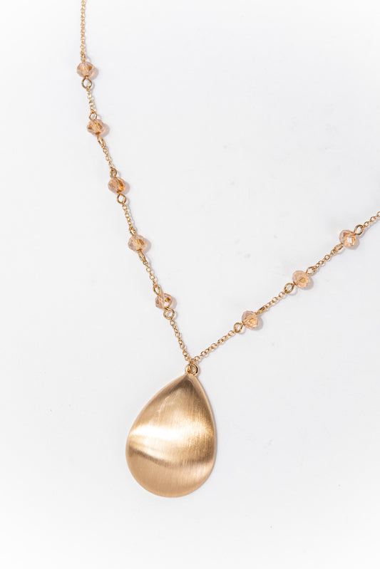 Eloise Metal Teardrop Crystal Necklace | Gold