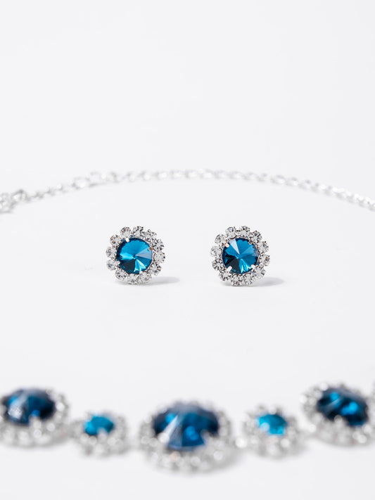 Willow Round Stone Rhinestone Necklace Set | Blue