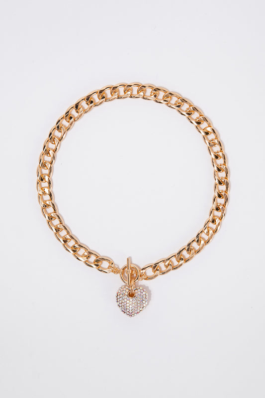 Khloe Heart Pendant Chain Toggle Necklace | Iridescent