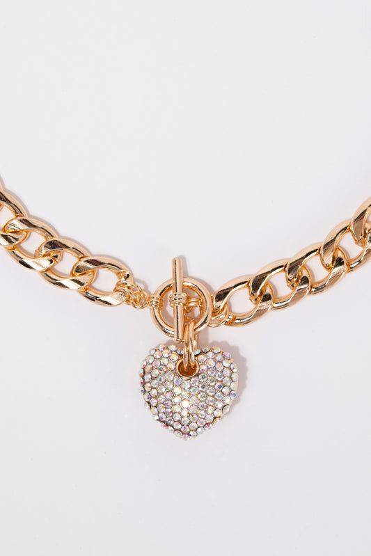 Khloe Heart Pendant Chain Toggle Necklace | Iridescent