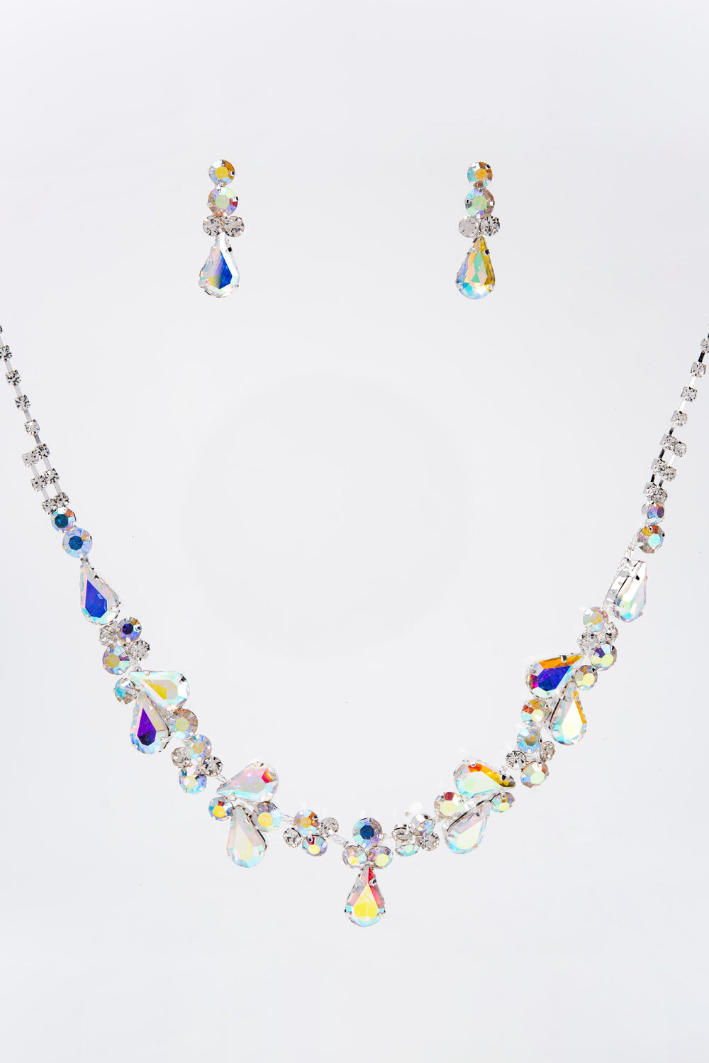 Eden Rhinestone Cluster Necklace Set | Silver Iridescent