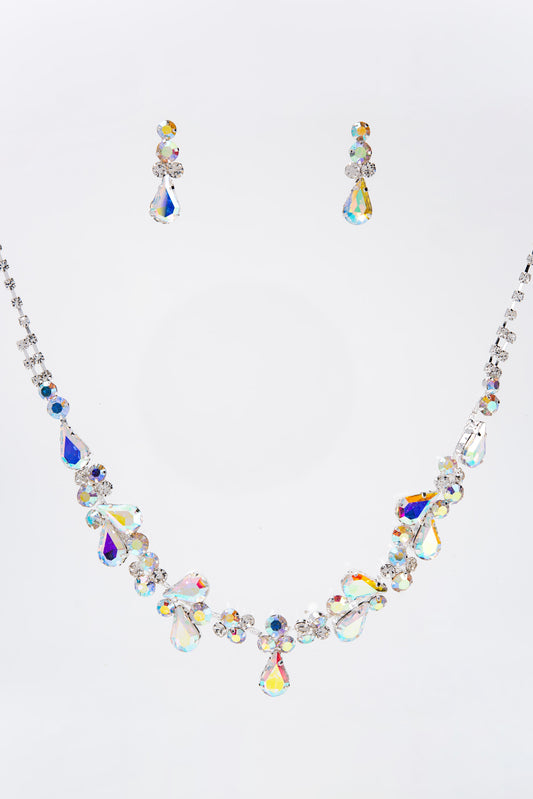 Eden Rhinestone Cluster Necklace Set | Silver Iridescent