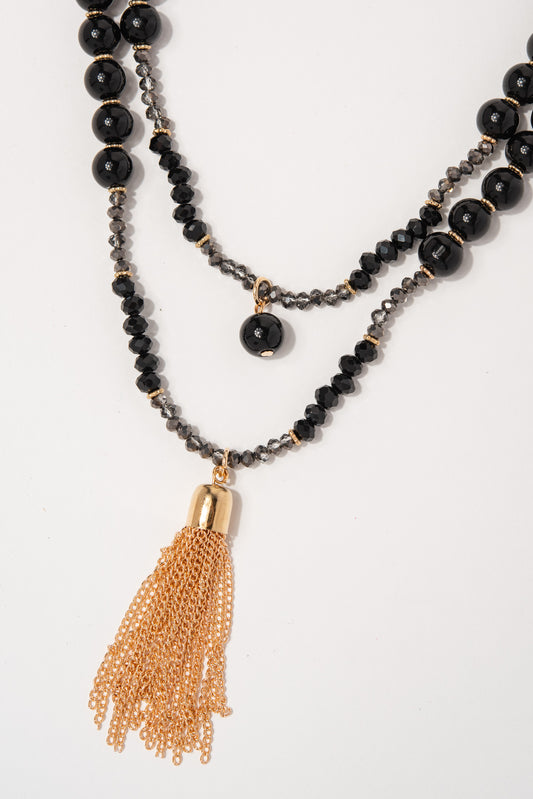 Ava Double Strand Fringe Necklace Set | Black