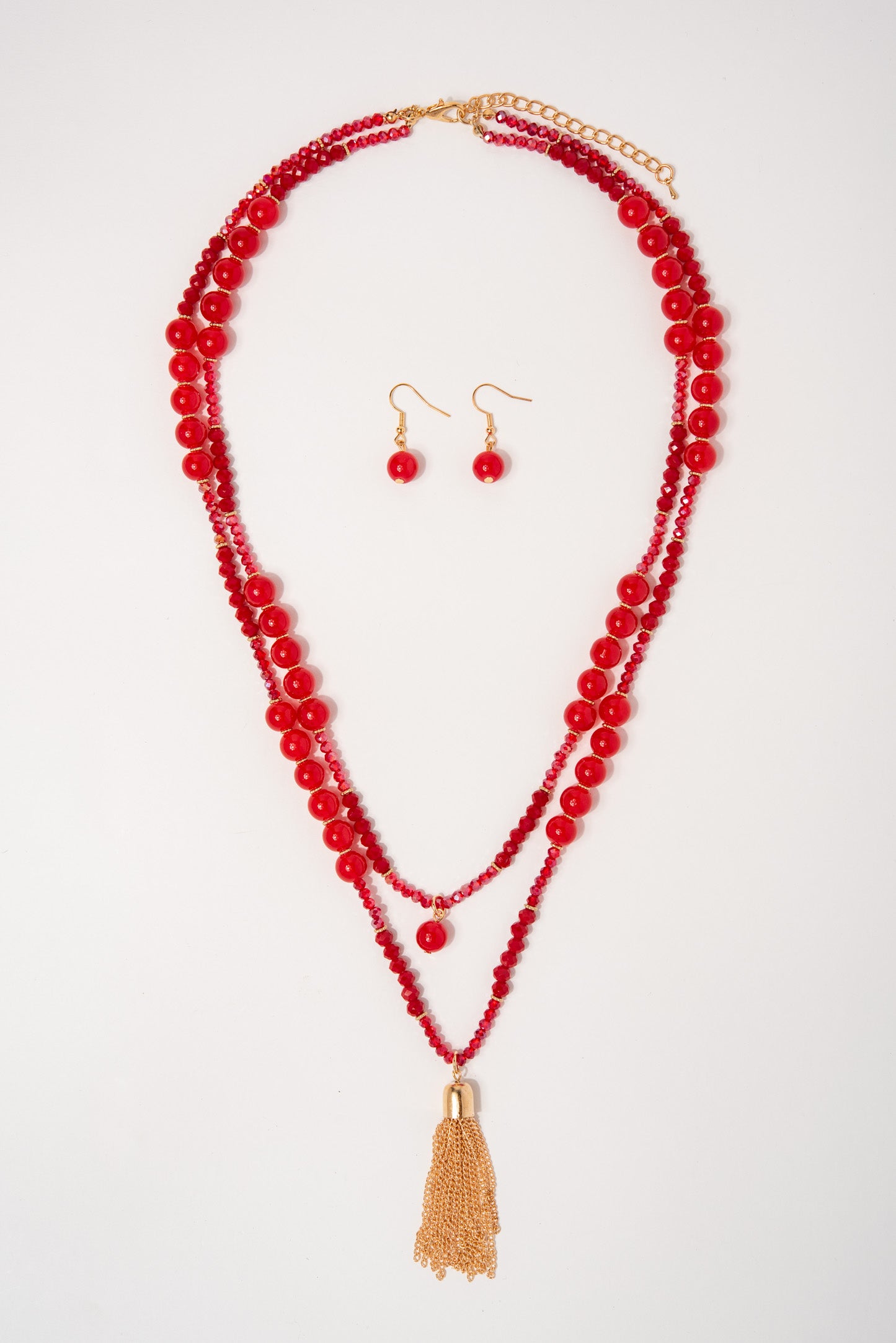 Ava Double Strand Fringe Necklace Set