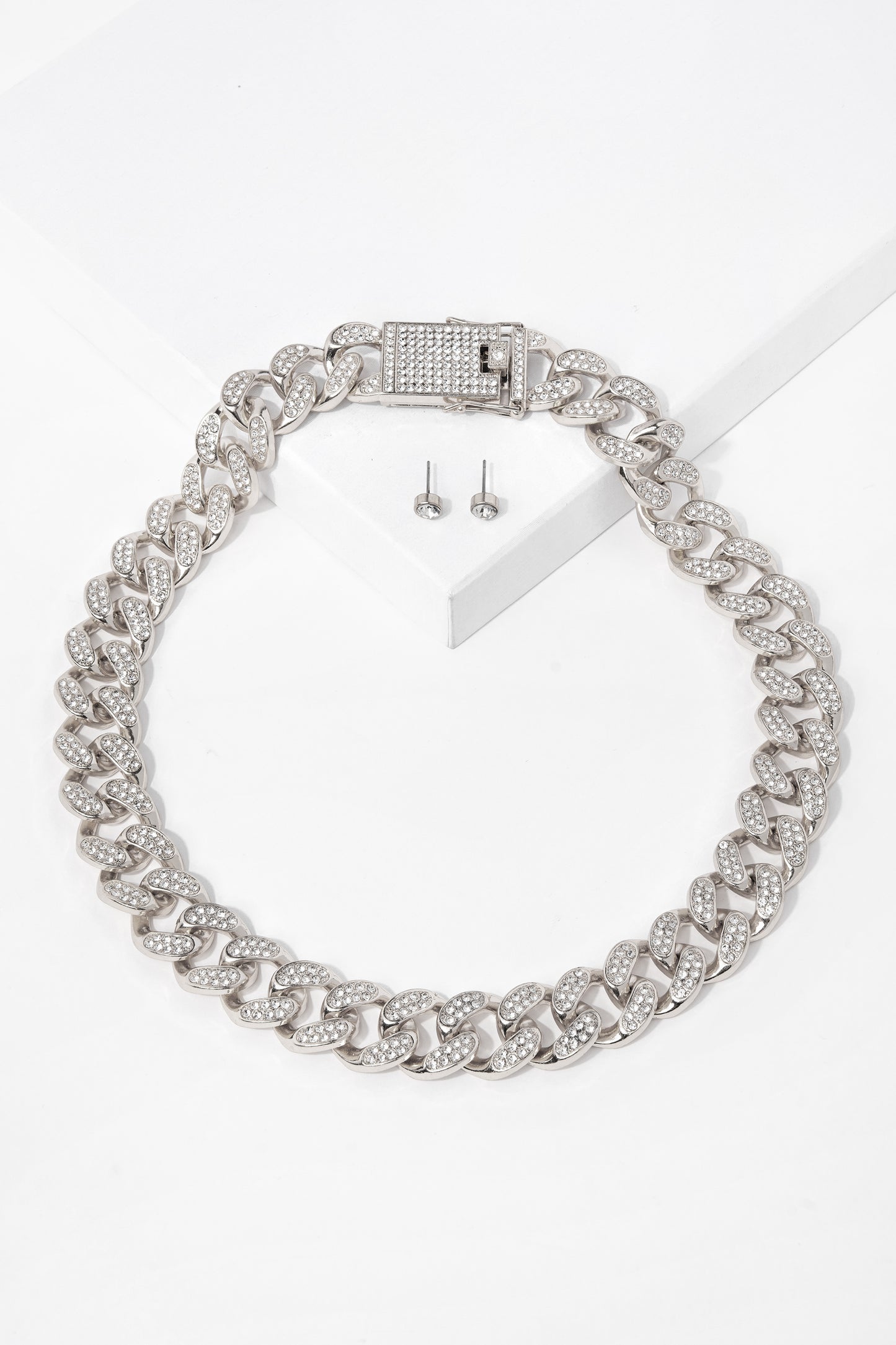 Fiona Rhinestone Link Necklace and Earring Set Small