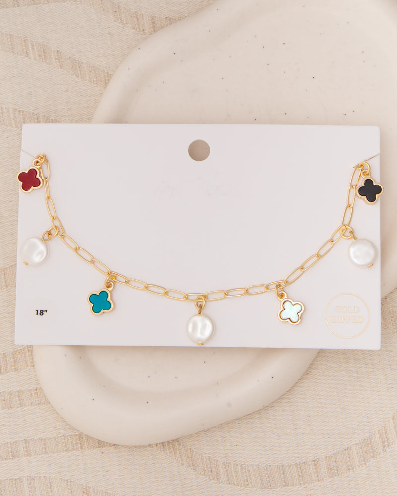 Caroline Bezel Set Colored Enamel Quatrefoil Clover Pendant Necklace