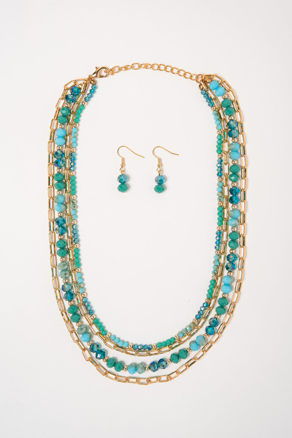 Emily Beaded Paperclip Multi Strand Necklace Set | Turquoise