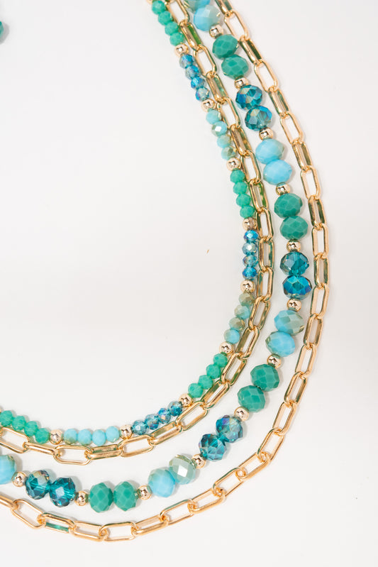 Emily Beaded Paperclip Multi Strand Necklace Set | Turquoise