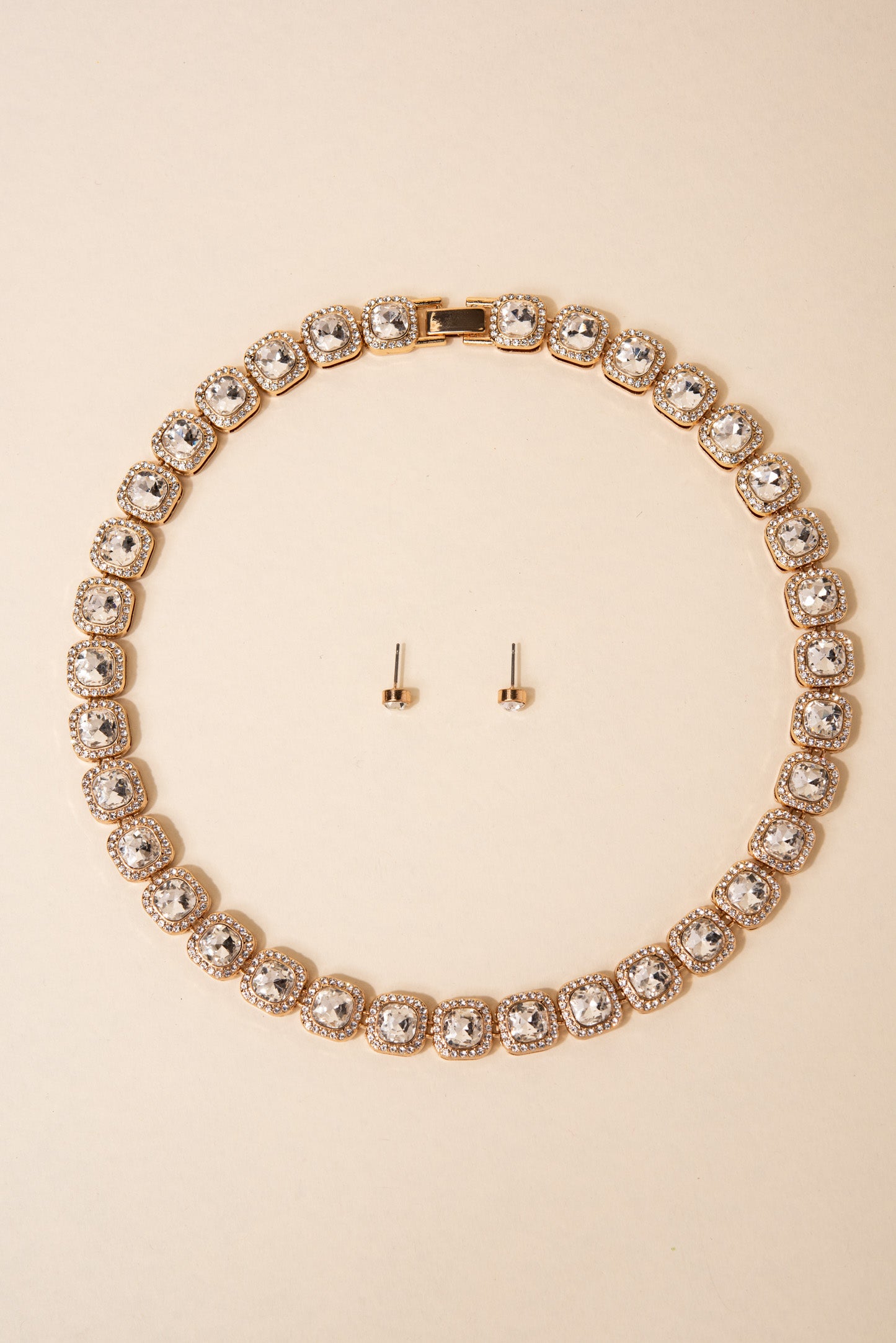 Veda Square Crystal Halo Tennis Necklace Set