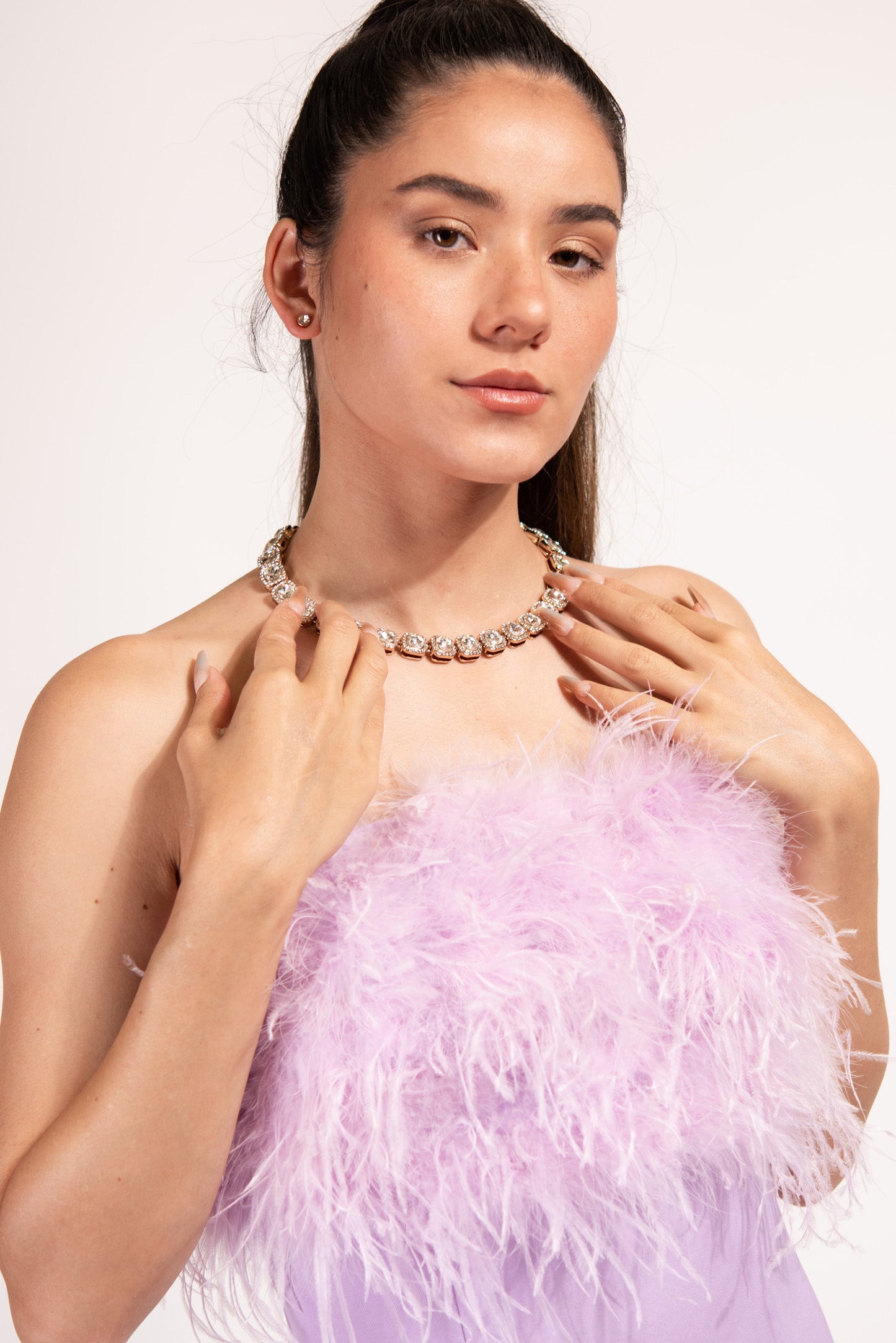 Veda Square Crystal Halo Tennis Necklace Set