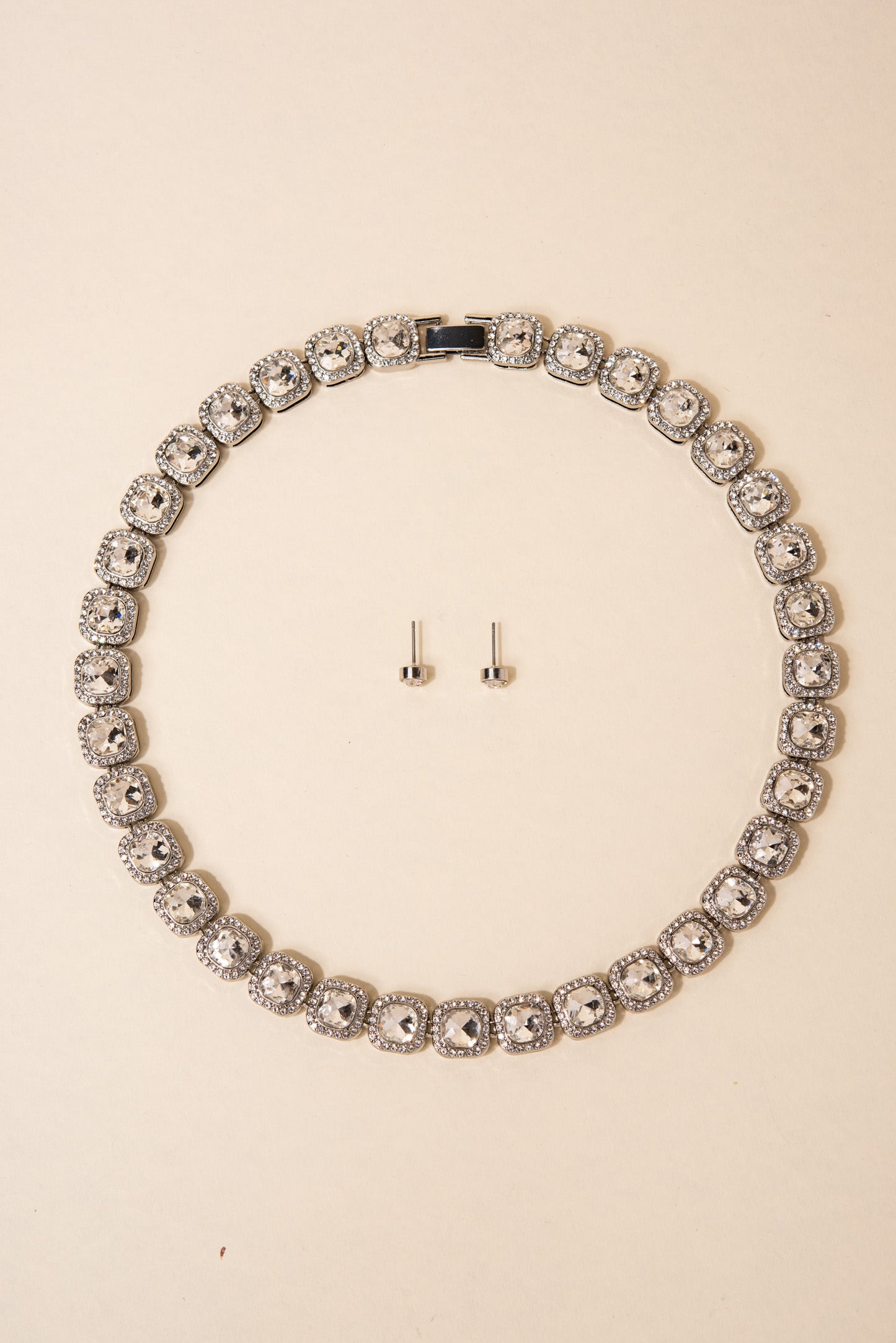 Veda Square Crystal Halo Tennis Necklace Set