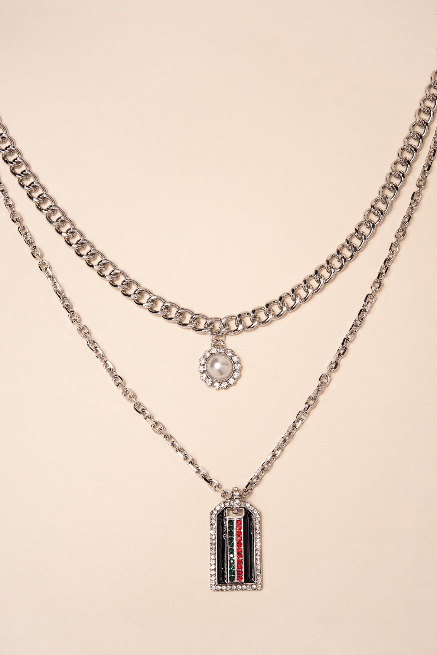Pearl Flower and Tag Necklace Set