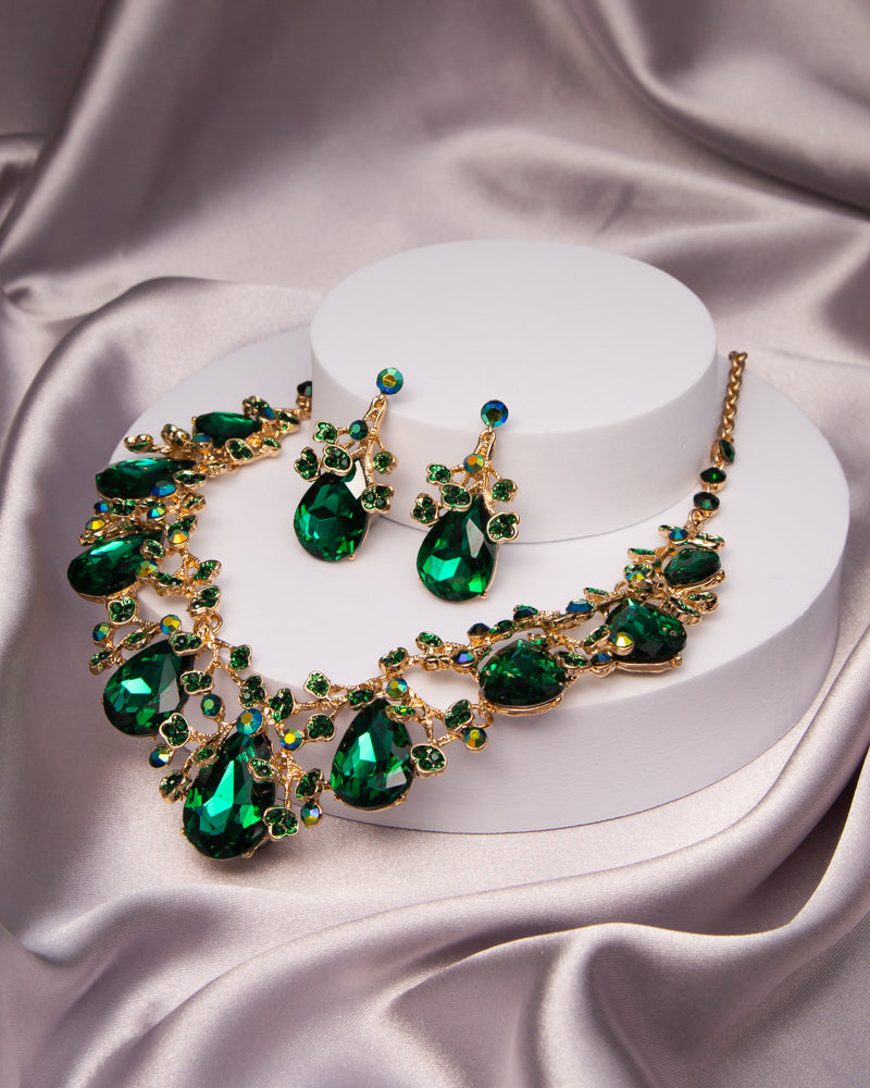 Emma Rhinestone Embellished Teardrop Cut Crystal Necklace Set