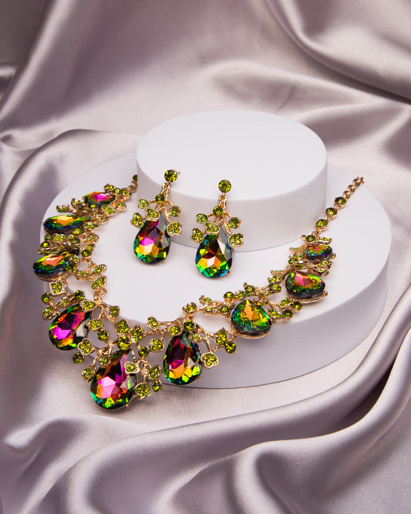 Emma Rhinestone Embellished Teardrop Cut Crystal Necklace Set