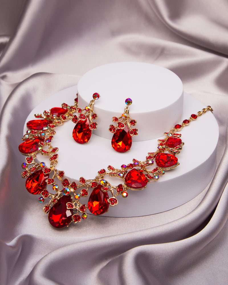 Emma Rhinestone Embellished Teardrop Cut Crystal Necklace Set