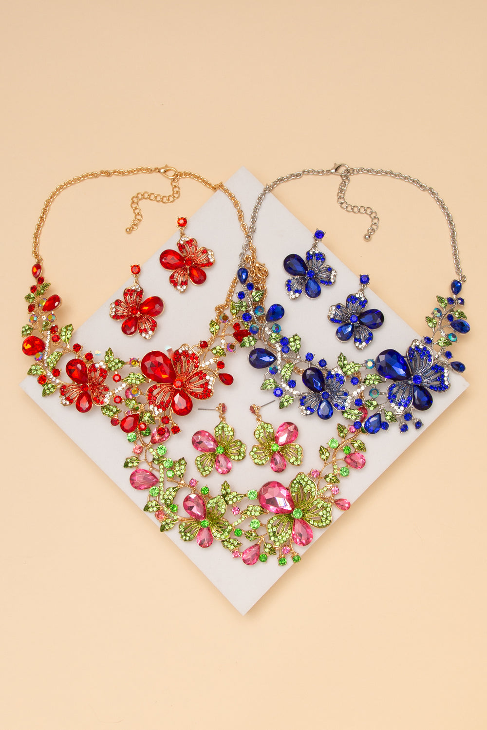 April Rhinestone Embellished Teardrop Cut Crystal Necklace Set