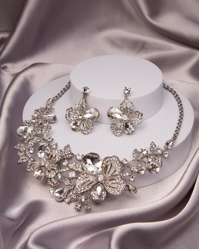 April Rhinestone Embellished Teardrop Cut Crystal Necklace Set