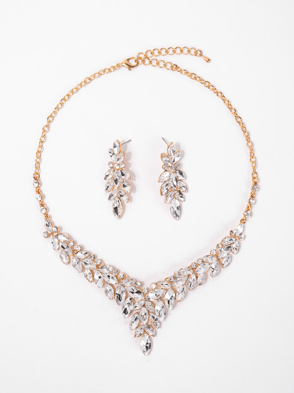 Ariana Crystal Gemstone Cluster V-Shaped Necklace Set