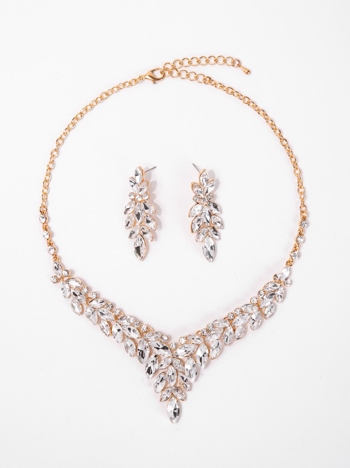 Ariana Crystal Gemstone Cluster V-Shaped Necklace Set