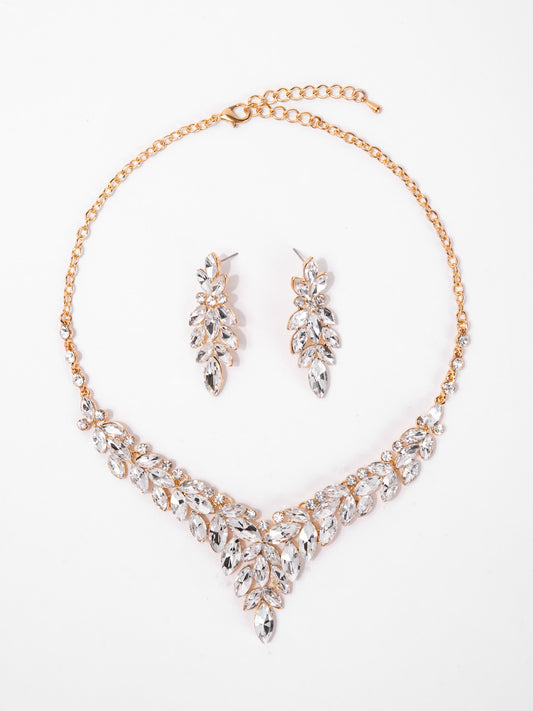 Ariana Crystal Gemstone Cluster V-Shaped Necklace Set