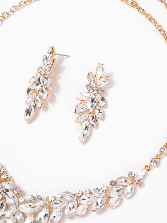 Ariana Crystal Gemstone Cluster V-Shaped Necklace Set | Crystal