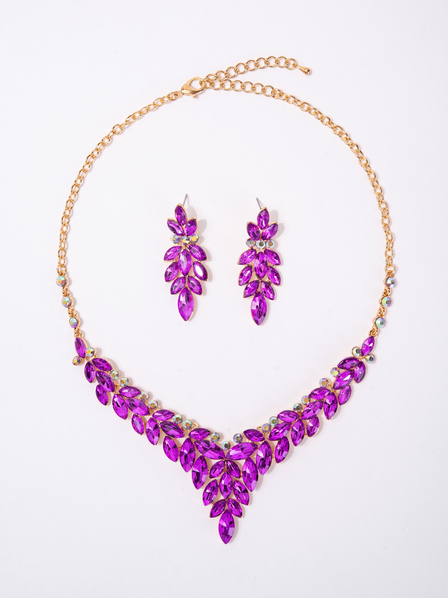 Ariana Crystal Gemstone Cluster V-Shaped Necklace Set