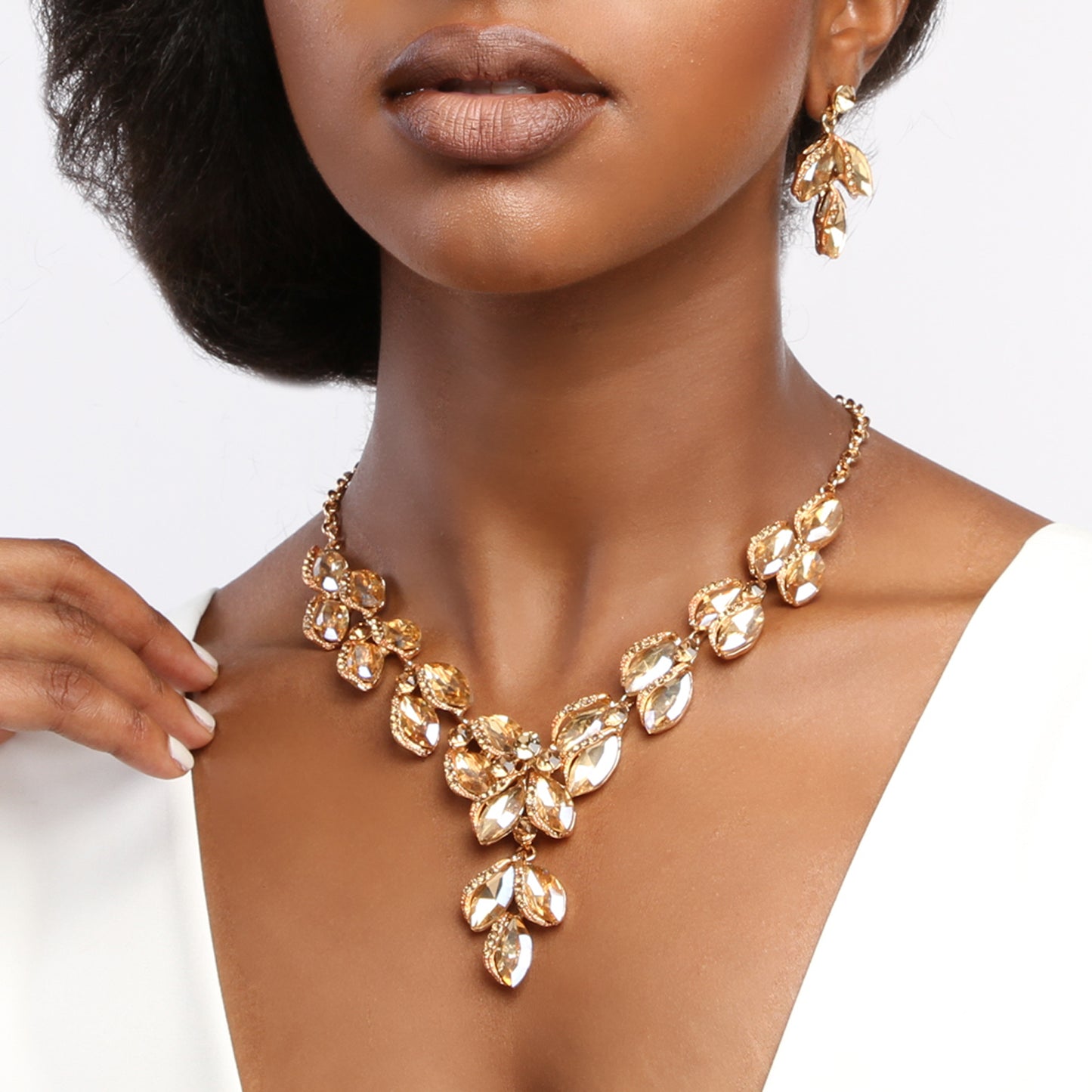 Hazel Leaf Droplet Necklace & Earring Set