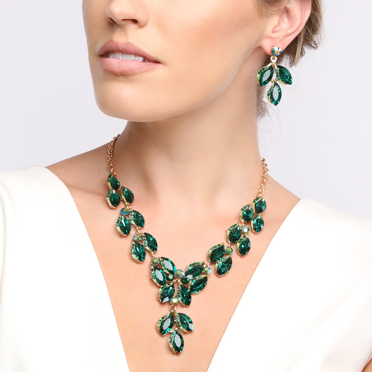 Hazel Leaf Droplet Necklace & Earring Set