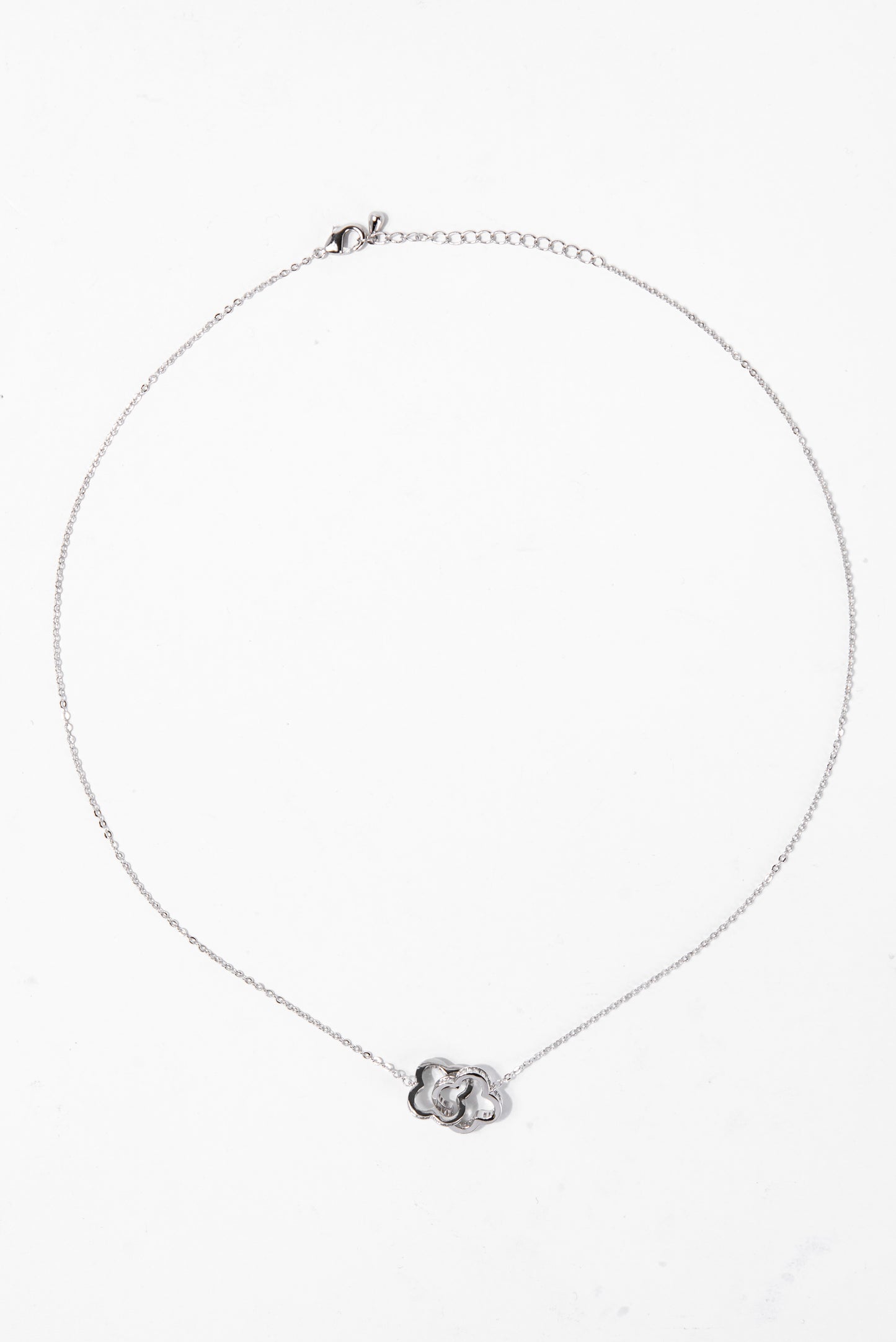 Ash Floral Double CZ White Gold Plated Necklace