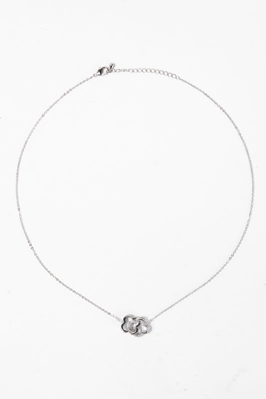 Ash Floral Double CZ White Gold Plated Necklace