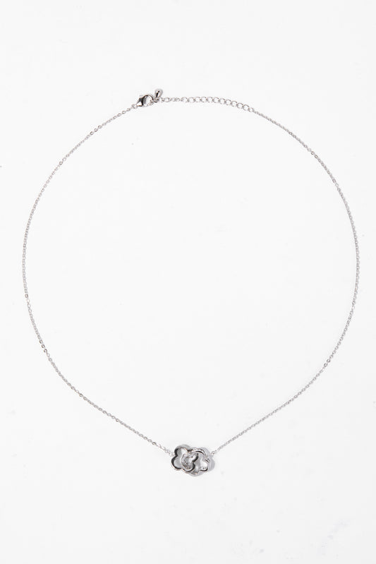 Ash Floral Double CZ White Gold Plated Necklace