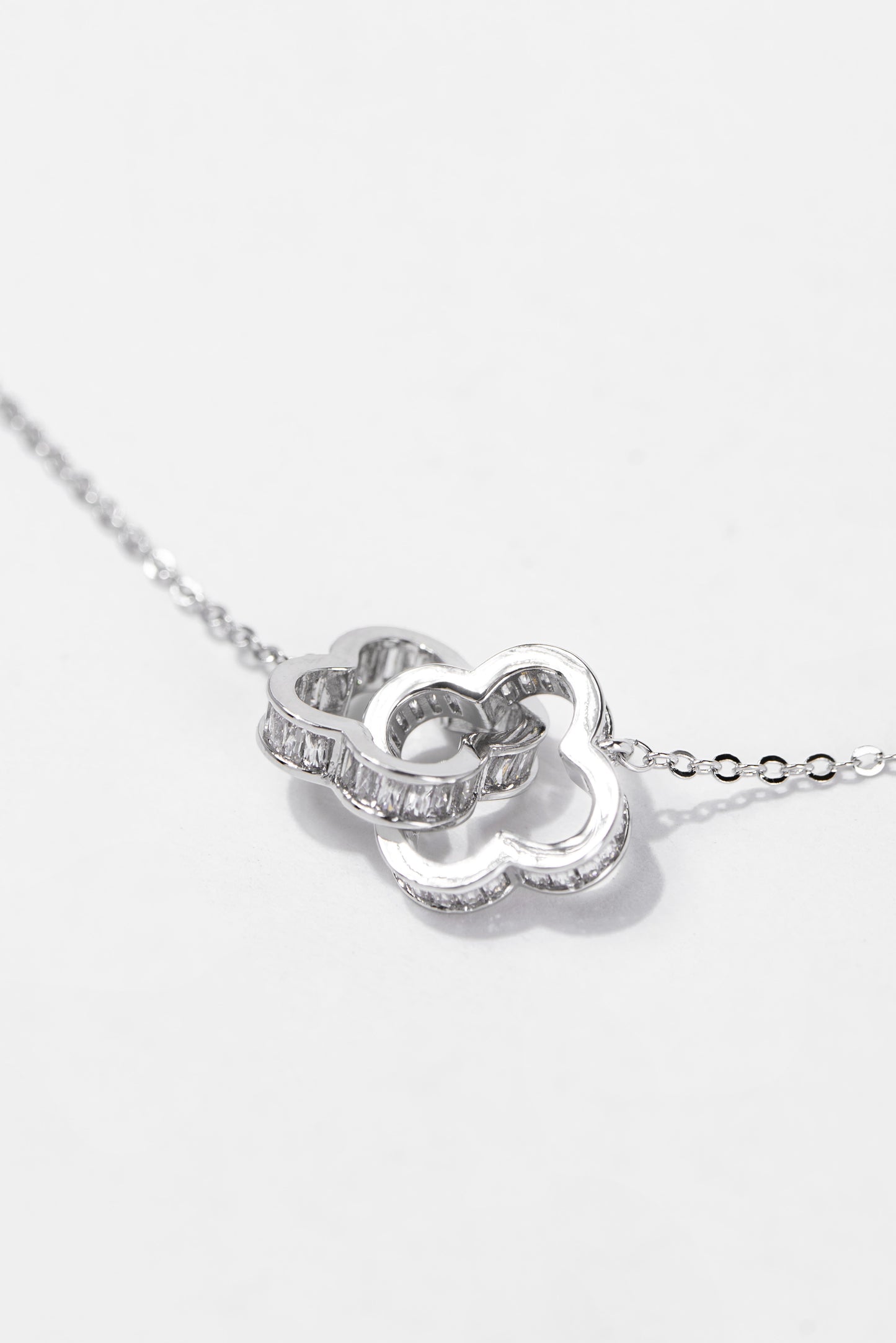 Ash Floral Double CZ White Gold Plated Necklace