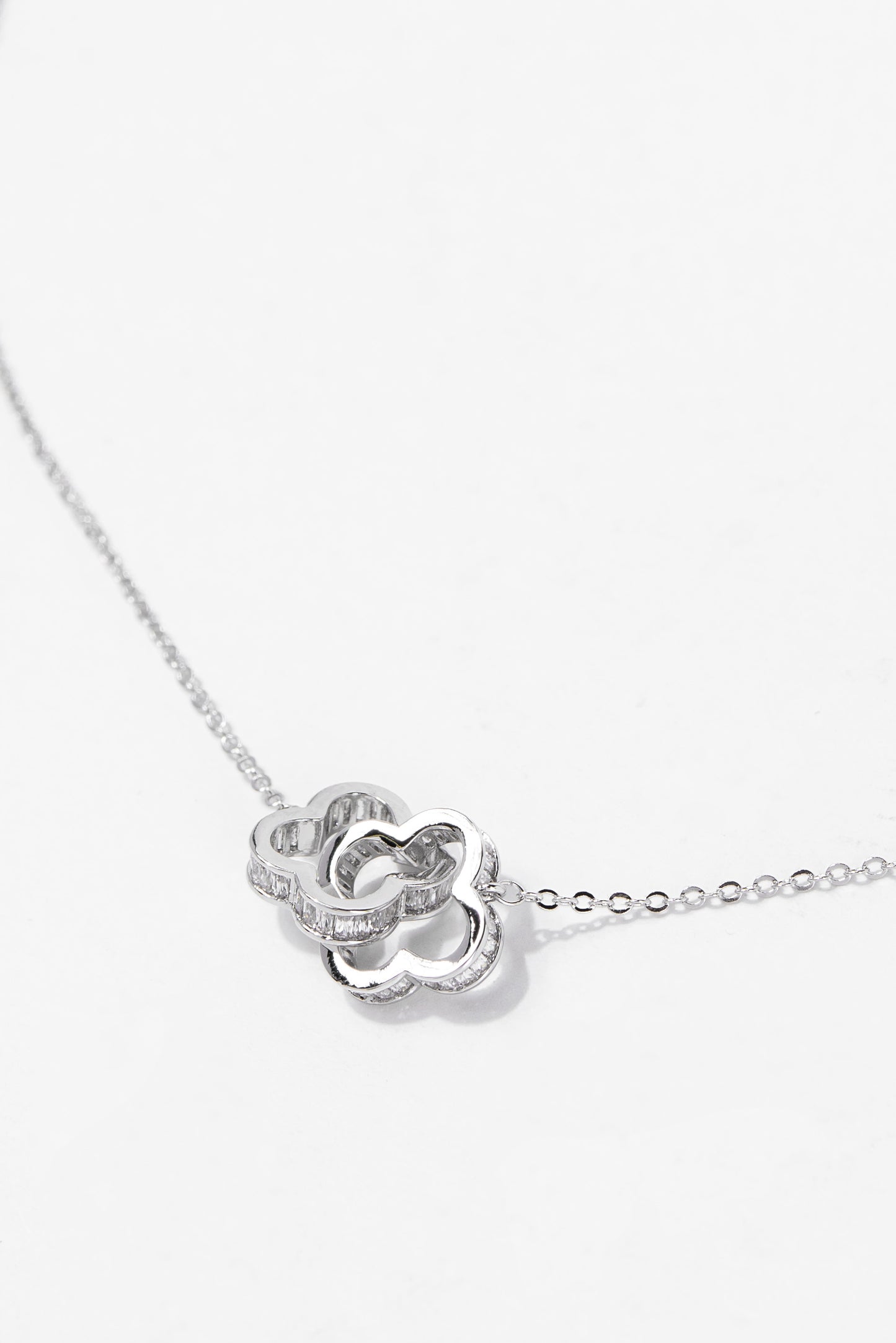 Ash Floral Double CZ White Gold Plated Necklace