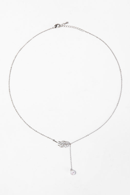 Rosa Vine Pearl CZ White Gold Plated Necklace
