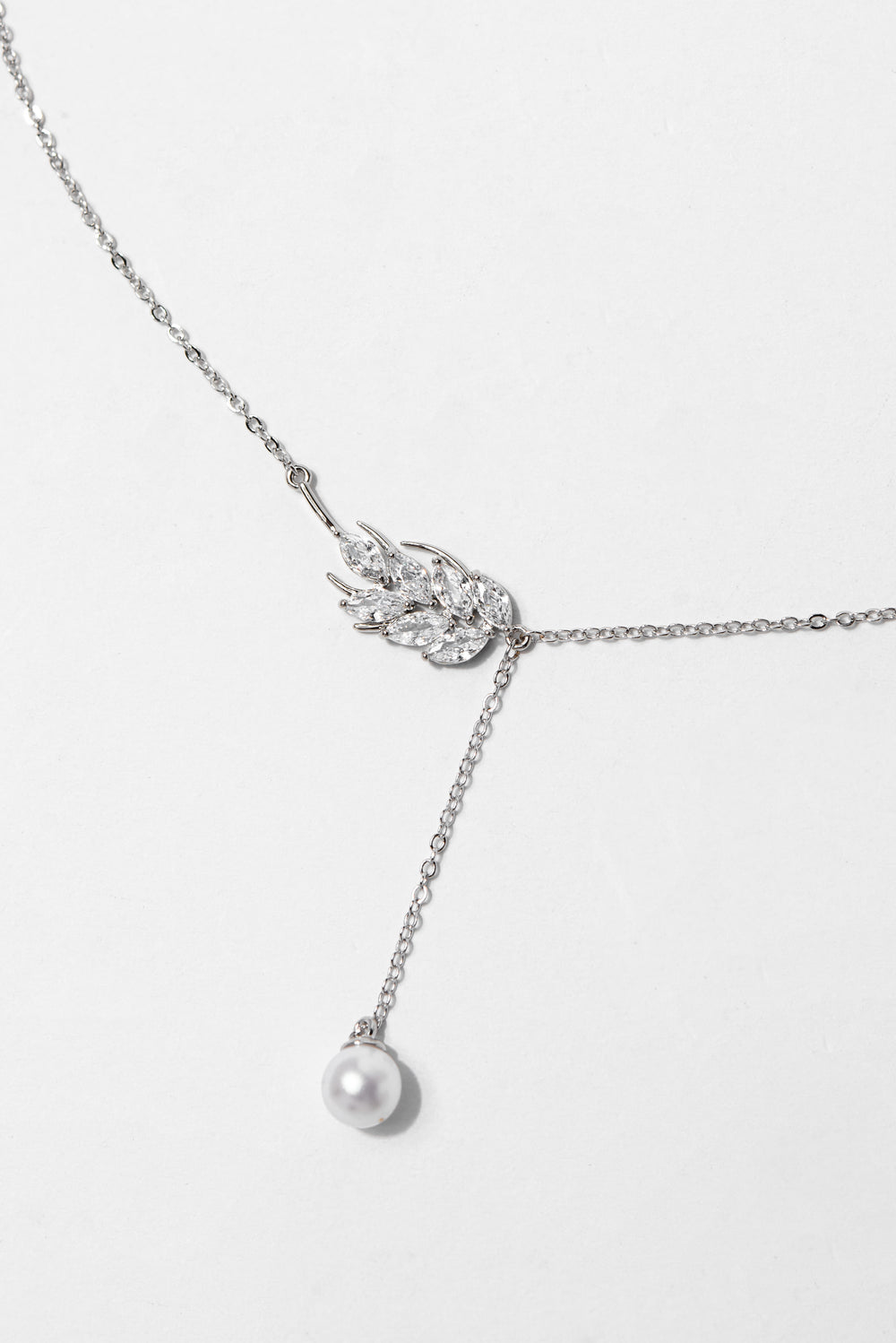 Rosa Vine Pearl CZ White Gold Plated Necklace