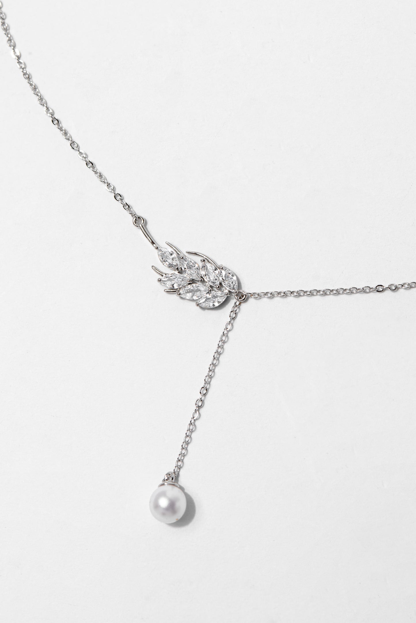 Rosa Vine Pearl CZ White Gold Plated Necklace