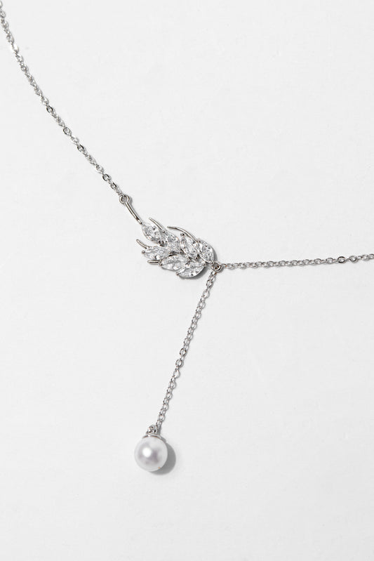 Rosa Vine Pearl CZ White Gold Plated Necklace